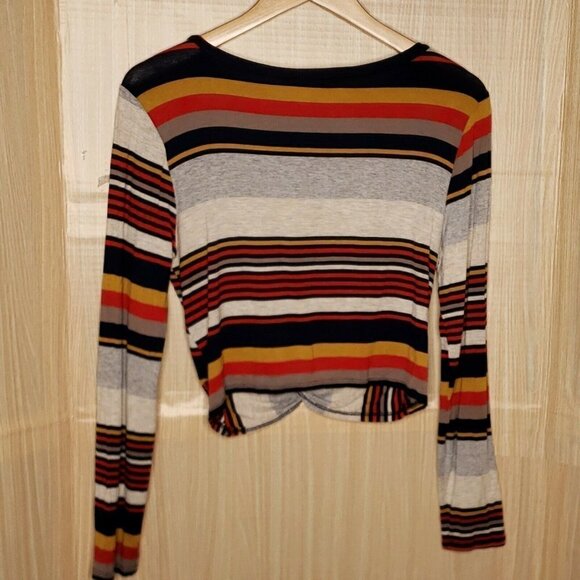 Gage Womens Knit Striped Long Sleeve Cropped Top Medium - Picture 2 of 5